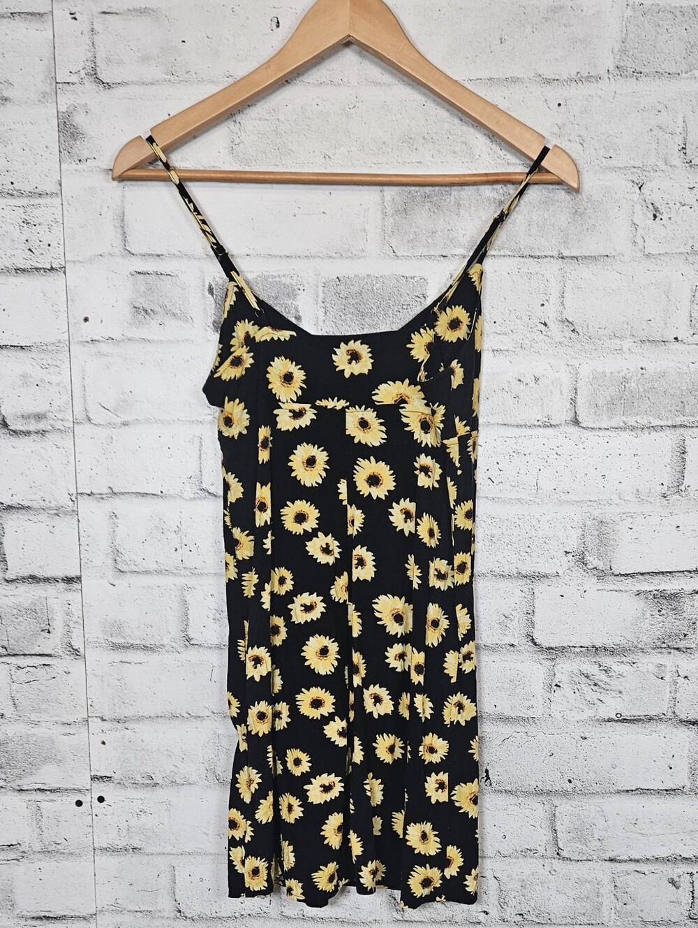 Urban Outfitters Sunflower Print Mini Dress XS Black Floral Slip - Picture 3 of 12